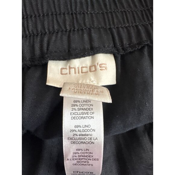 Chicos 3 Black Crop Pants Size XL Linen Blend Elastic Waist Cargo Pockets Womens - Picture 5 of 5